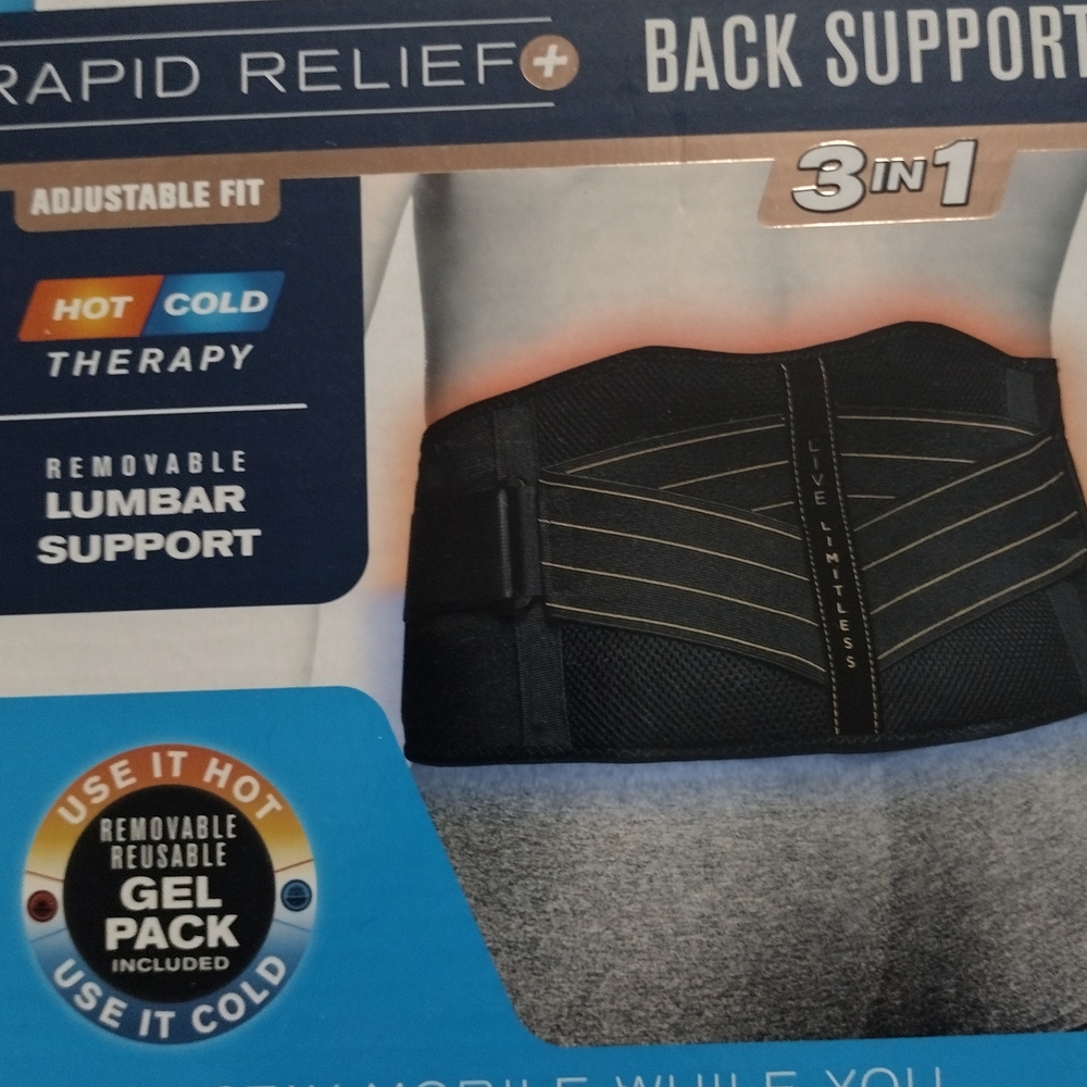 BlackBackLumbar 3 In 1 SupportBeltRapidRelief Hot & Cold Gel Pack Insert Sz30-48